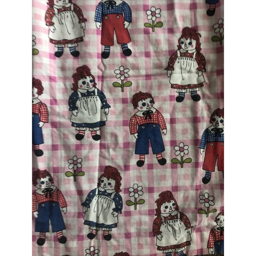 2 Vintage Custom Made RAGGEDY ANN & ANDY Curtain DRAPERY PANELS Pink Check 64x63